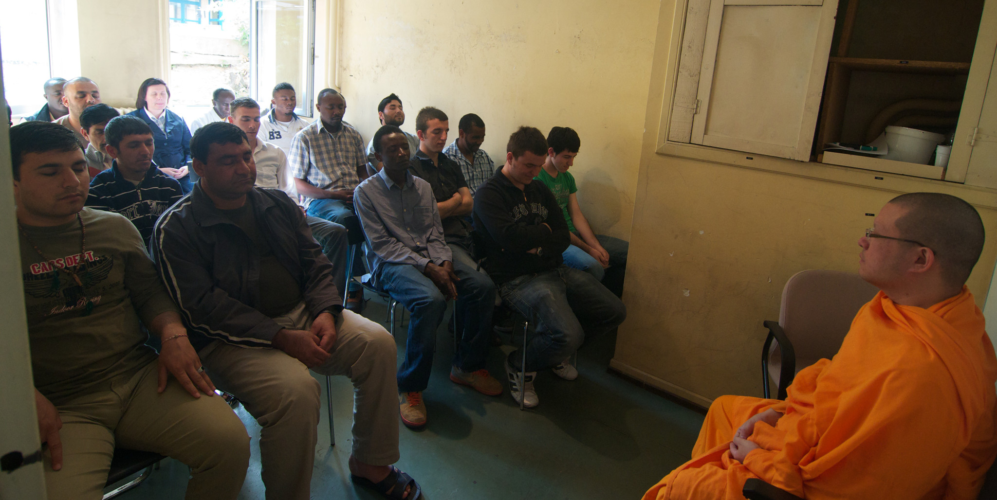Meditation in an Asylum Seeker camp in Lede